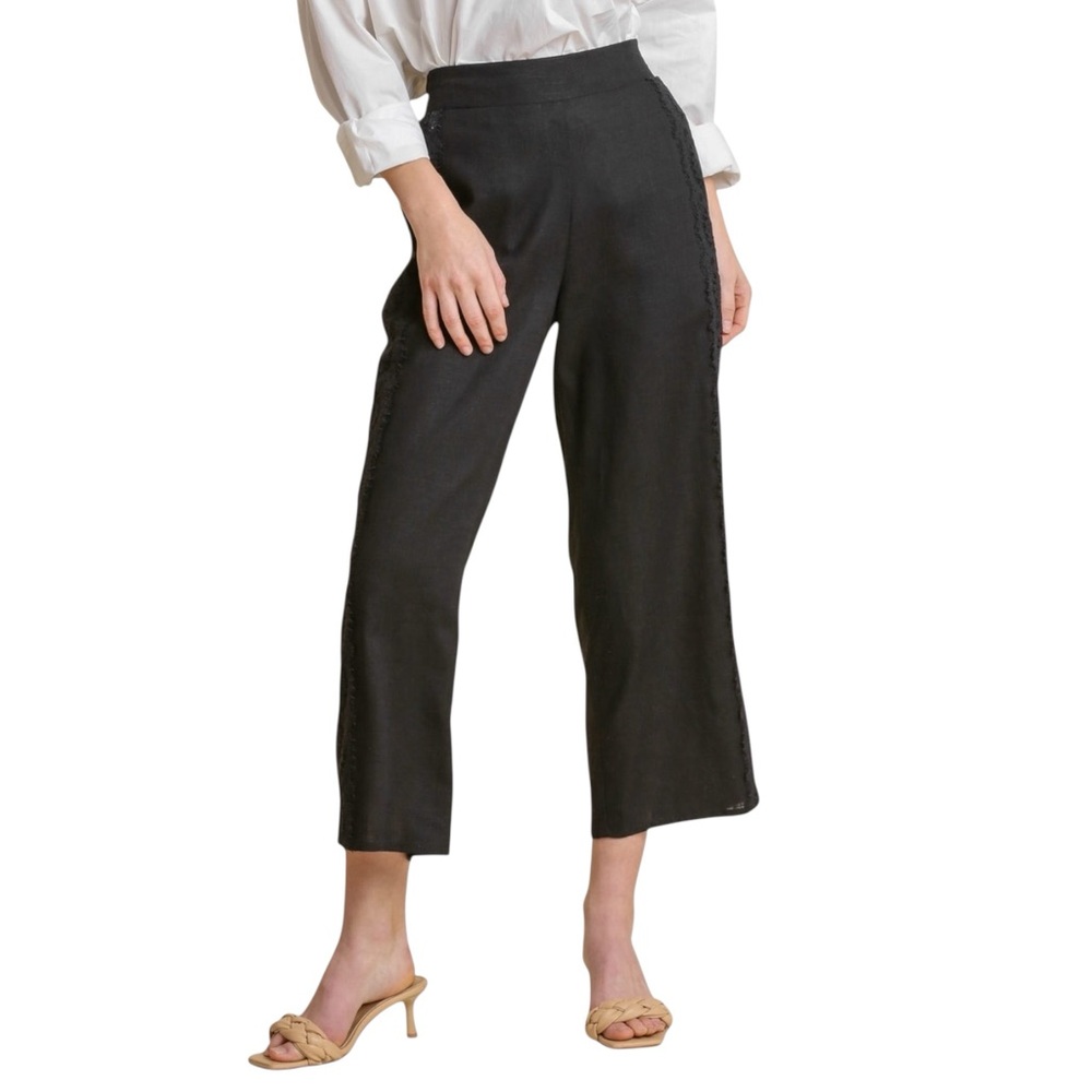 Loom & Lace Linen Elastic Waist Detail Pants
( Black )
